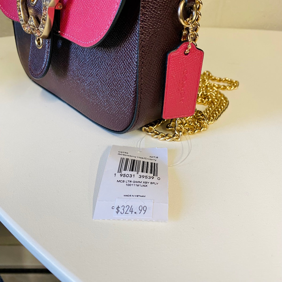 Coach C6796 Gemma Crossbody In Colorblock With Butterfly Buckle In Strwbrry Hze/Crnbrry Coach C6796 Gemma Crossbody In Colorblock With Butterfly Buckle In Strwbrry Hze/Crnbrry